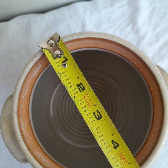 Vintage Stoneware Bean Pot Crock Ceramic 6" Blue Floral Handpainted Farmhouse - Picture 2 of 8